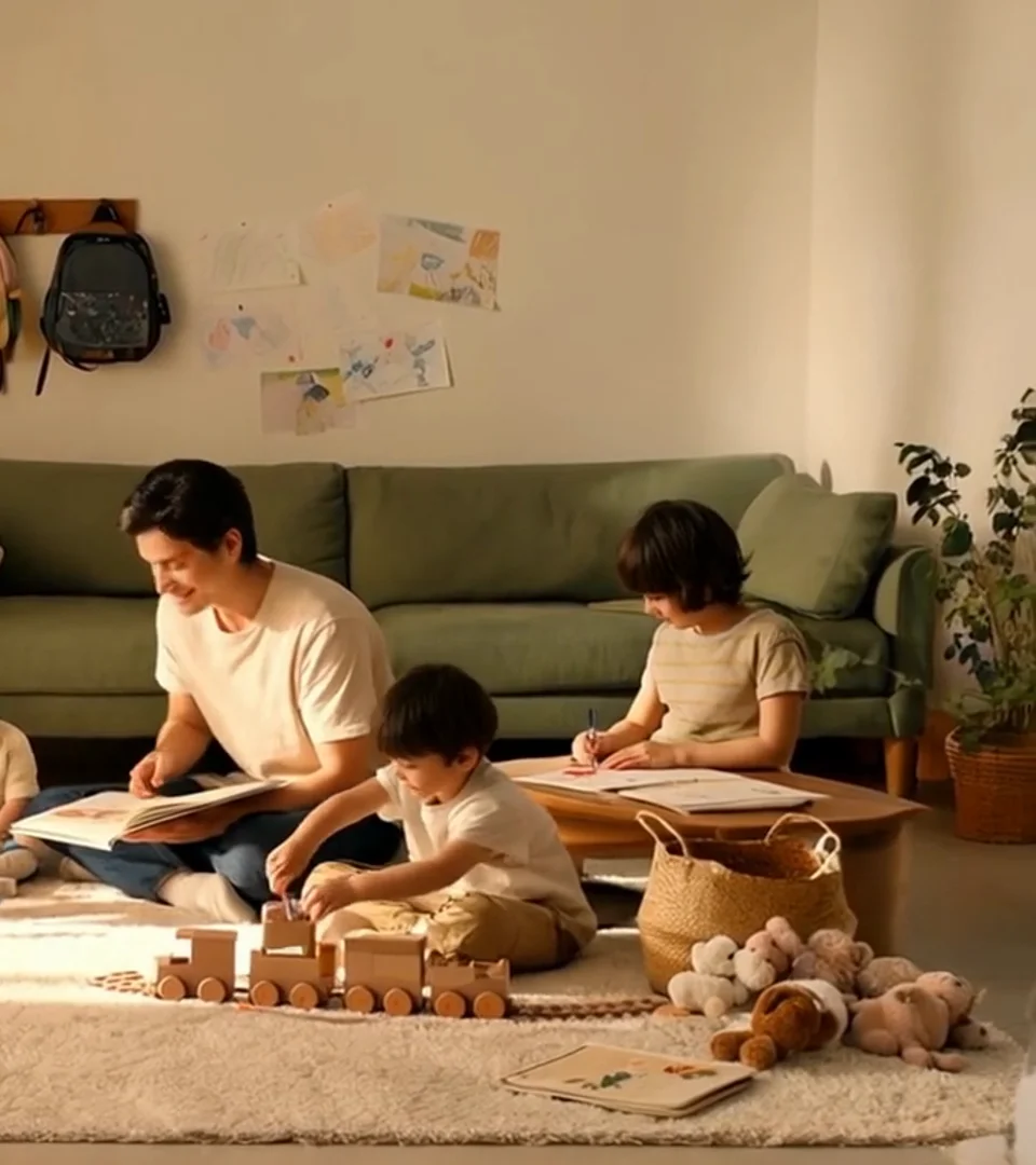 Juegos y vida cotidiana de una familia con niños pequeños